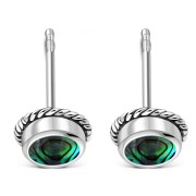 Abalone Shell Round Stud Silver Earrings - e369